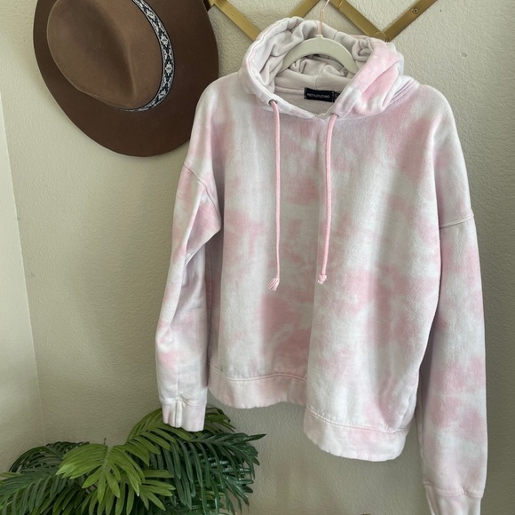 Pretty Little Thing Pink Tie Dye Pastel Hooded Sweatshirt Hoodie Lounge Top - Picture 1 of 6